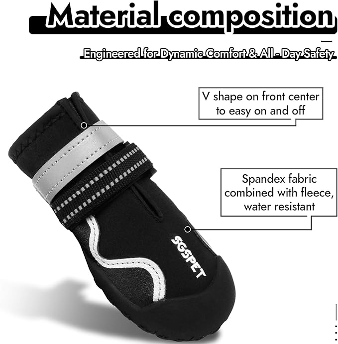 Dog Shoes, Waterproof Dog Boots & Paw Protectors with Anti-Slip Sole, 4pcs/Set Pet Dog Booties, Reflective Dog Shoes for Small Medium Large, Winter Snowy Summer Hot Pavement (Black, 2# (2XS))