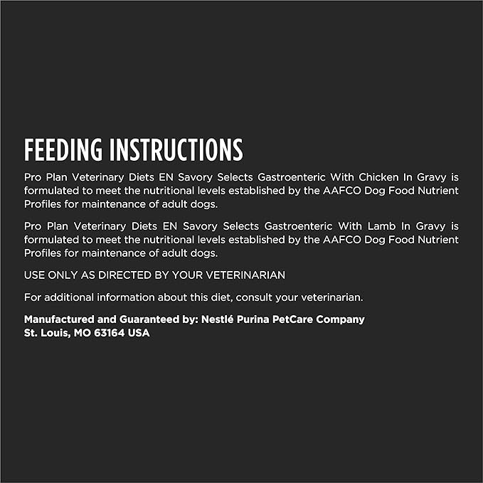 Pro Plan Veterinary Diets Purina EN Savory Selects Gastroenteric with Chicken and with Lamb in Gravy Gastrointestinal Dog Food Variety Pack - (12) 13.2 oz. Cans
