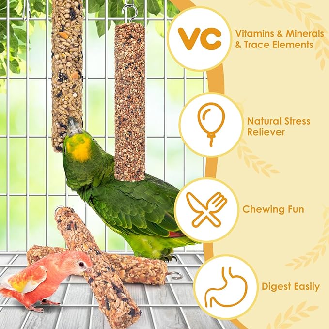 KATUMO Parrot Treats 4 PCS Bird Crunch Sticks Cockatiel Treats Parakeet Snacks Conure Food Sticks for Parakeet Cockatiel Canary Finch Lovebird Conure Lorikeet Parrots