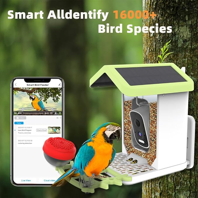 Smart Bird Feeder with Camera, AI Bird Species Identification Solar Powered Panel, 4k HD Video Bird House with Camera for Outside Garden, Instant Arrival Alerts, Ideal Gifts for Lover
