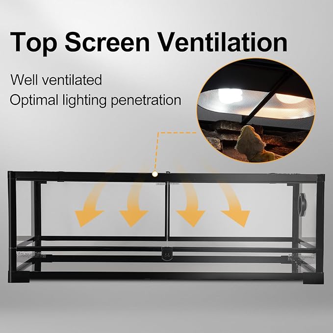 Tempered Glass Reptile Tank, 36" x 18"x 12" Front Opening Terrarium with Top Screen Ventilation & Water-Holding Bottom, 35 Gallon Reptile Enclosure for Bearded Dragon, Snake, Leopard Gecko