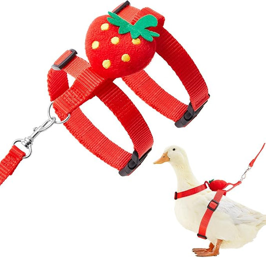 Duck Harness Leash Set Duck Harness and Leash for Real Ducks Adjustable Walking Rope Pet Cute Pattern Outdoor Traction Rope for Chicken Rabbit Small Animals(Xs,Strawberry)