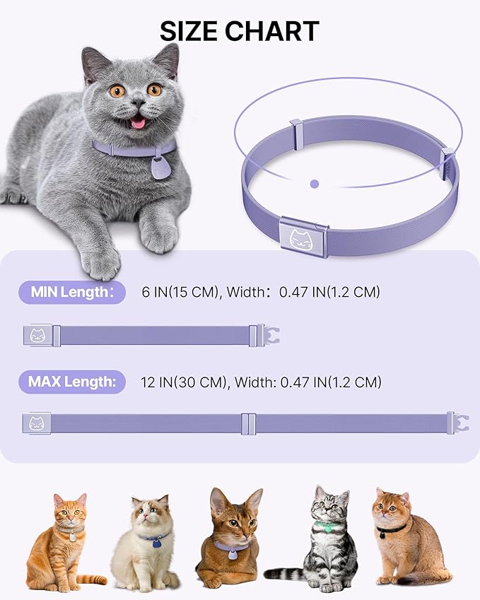 Cat Collar with QR Code Name Tag, Breakaway Kitten Collar for Boy & Girl Cats, Ultra Soft Elastic Adjustable Band, Safety Break Away Buckle, Comfortable & Secure Pet ID Collar (6"-12"), Purple