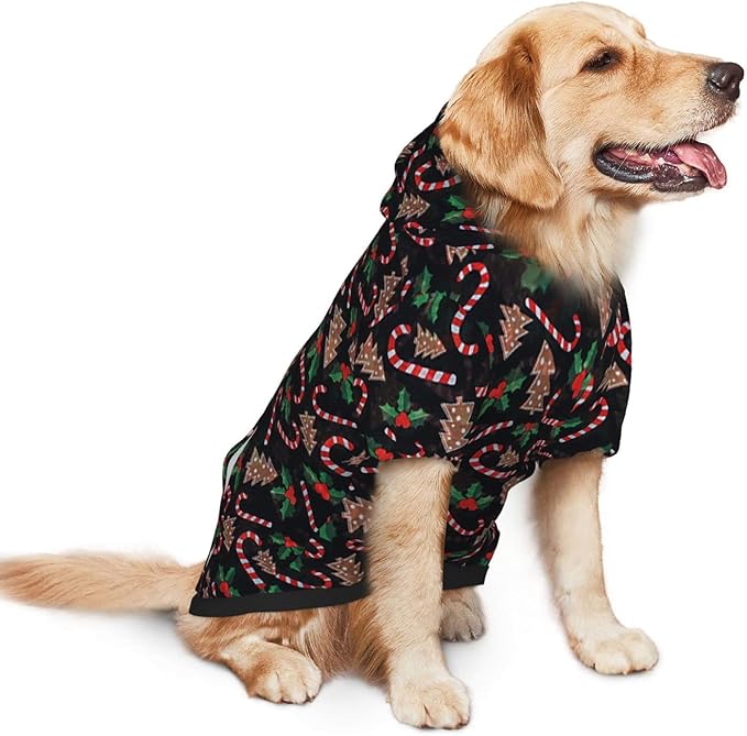 Christmas Tree Black Hoodie,Christmas Cosplay Dog Clothes with Pocket and Hat Winter Clothes Sweaters XXX-Large