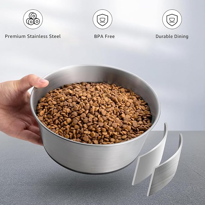 YINGFAN Dog Bowls 2 Pack Durable Heavy Duty Stainless Steel Dog Bowls Non-Slip Basic Bowl for Dogs with Rubber Base (Holds 2 Cups)