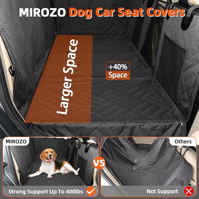MIROZO Dog Seat Cover,Back Seat Extender for Dogs,600D Heavy Durable Dog Seat Cover,Waterproof Car Pet Backseat Protector,Large Space Travel Bed with 3-Fold Bottom for Car Mid-Size SUV/Small Truck