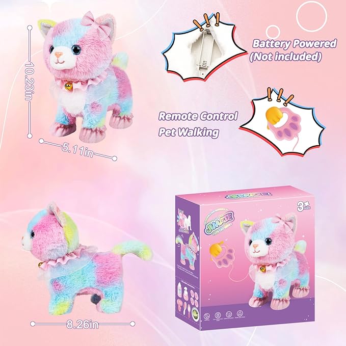Interactive Electronic Plush Toy Walking and Barking Robot Cat Plush Cat Remote Control Kitten for Girls (Colorful Cat)