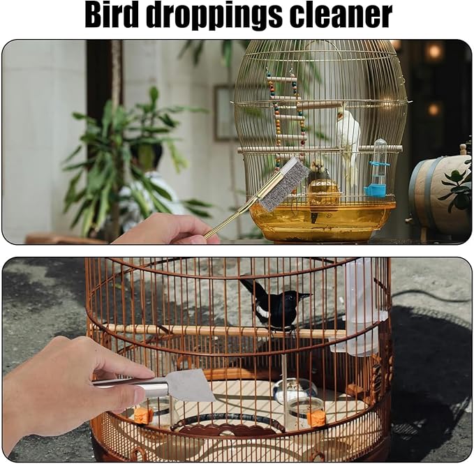 5Pcs Bird Cage Cleaner Set, Stainless Steel Poop Remover & Scraper Tool, Bird Cage Accessories for Small Animal Parakeet Hamster Rabbit Bird Cage Accessories