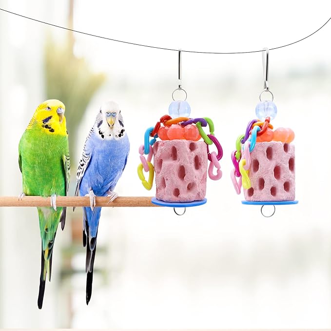 Bird Beak Grinding Parakeet Treats Bird Calcium Chewing Toy for Budgies Parakeet Cockatiel Conure Hamster (Random Color) (Small (2 pcs))