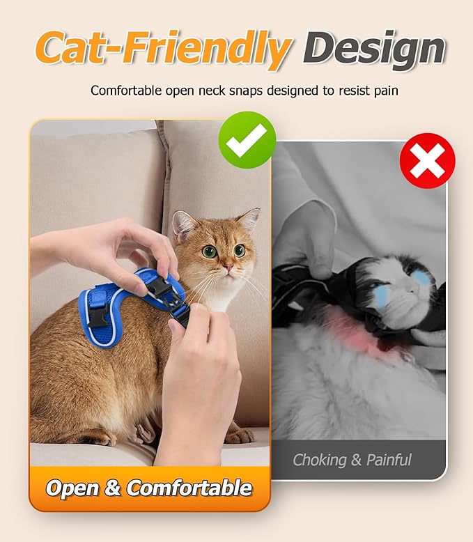 Halypet Cat Harness and Leash Set [MAX Safety 4th-Gen Upgrade] Escape Proof Adjustable Cat Leash Comfortable Soft Vest Easy to Wear Kitten Harness with Reflective Strip for Cats Walking, XS Blue