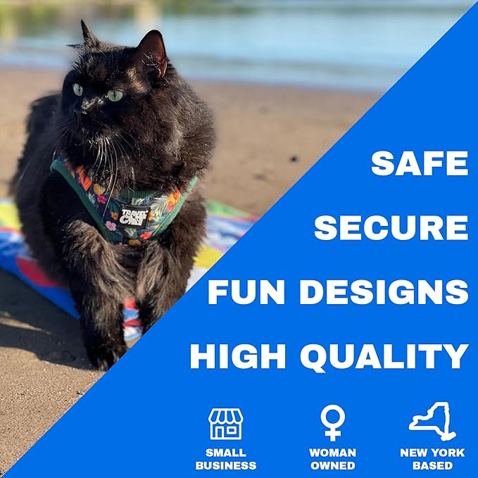 Travel Cat Harness and Leash Set - Adjustable Fit Mesh Cat Harness and Reflective Strap - Comfort Walking Vest for Kitten for Outdoor Walking, Hiking (Small, Hawaiian)