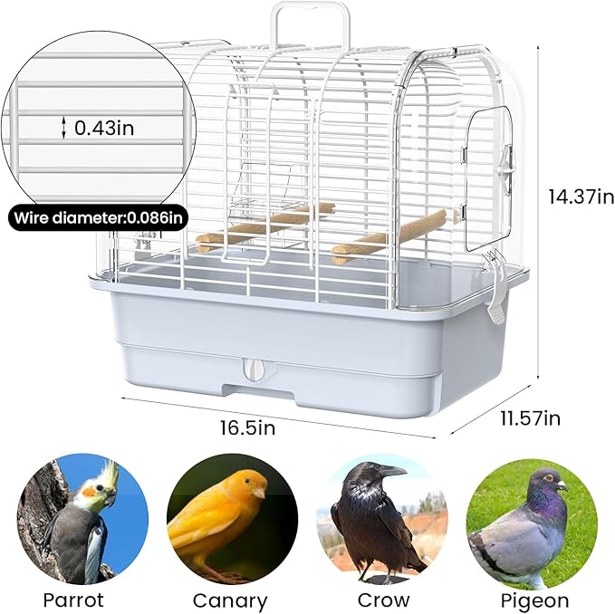 Travel Bird Carrier Cage,Transparent Parakeet Cage,Small Portable Bird Cage with Feeder Cups & Standing for Canaries Budgies Lovebirds Conures Cockatiels