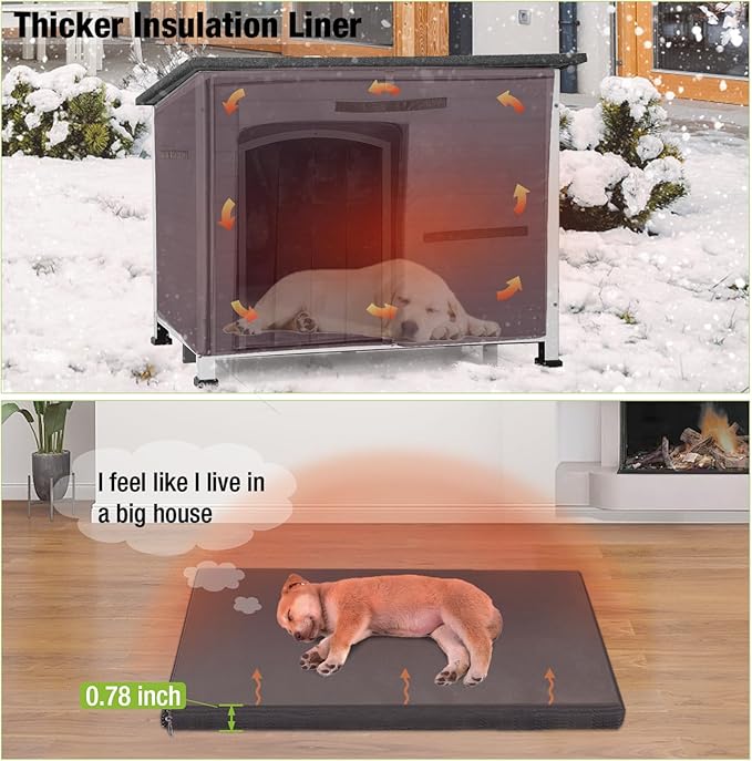 GUTINNEEN Dog House Insulated Outdoor Dog Kennel with Liner for Winter Large(Grey and White)