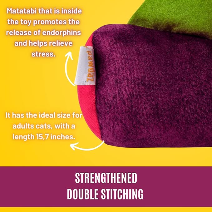 Large Cat Toy Dino, Catnip Matatabi Silvervine Filled Help Relief Stress Interactive Indoor Cat Kicker with Bell and Smell (Purple)