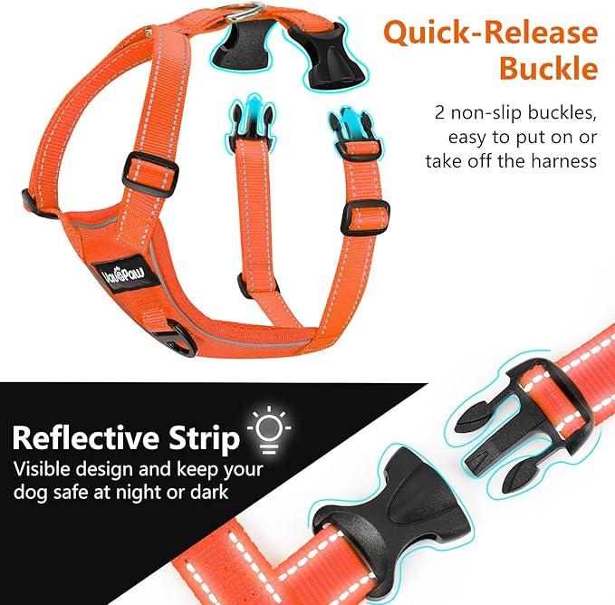 Dog Seat Belt Harness for Car, Dog Car Harness Adjustable Mesh Breathable & Dogs Seatbelt Safety Tether with Elastic Bungee for Small Medium Large Pets(Orange, XL)