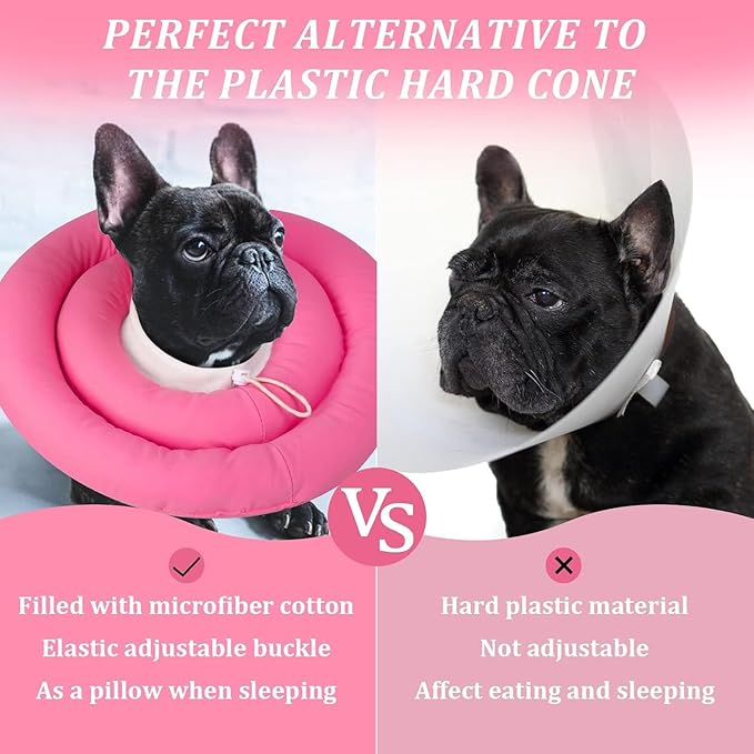 IDOMIK Dog Recovery Collar, Waterproof Soft Dog Cone After Surgery, Comfy Protective Elizabethan Collar Alternative for Dogs Cats, Adjustable Pet Neck Donut Cone Anti-Licking Biting Wounds,Rose,L