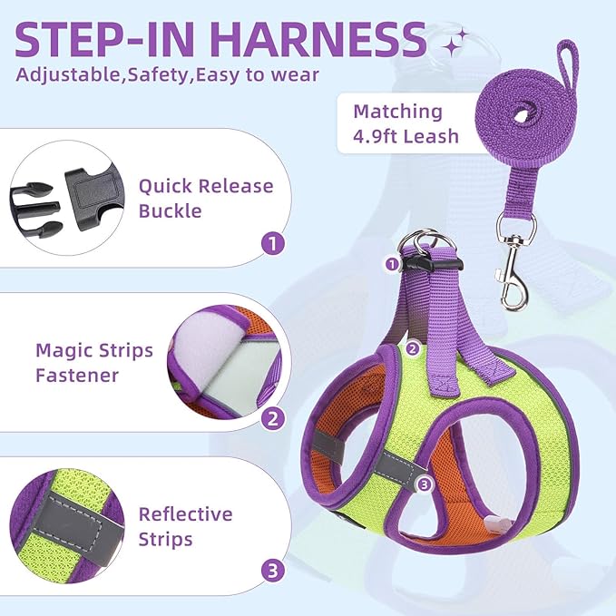 PUPTECK Adjustable Dog Harness Collar and Leash Set Step in No Pull Pet Harness for Small Medium Dogs Puppy and Cats Outdoor Walking Running, Soft Mesh Padded Reflective Vest Harnesses, GreenYellow XS