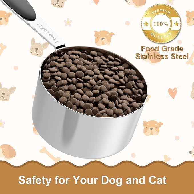 1/2 Cup Dog Food Scoop, Stainless Steel Scooper for Feeding Pet, Cat, Dog, Rabbit, Bird, Long Handle, Dishwasher Safe