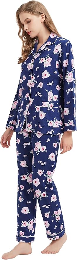GLOBAL Flannel Pajamas for Women 2-Piece Comfy and Cozy Flannel Pj Set Cotton Loungwear