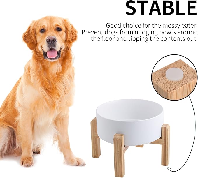 White Elevated/Raised Dog Bowl Ceramic for Small Medium Sized Breed,Dog Food Water Bowl with Stand,6 in 3.6 Cups Non Slip Heavy Weighted