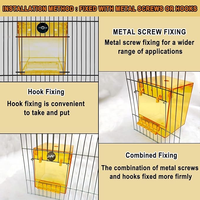 kathson 2PCS Parrot Bath Box Hanging Bird Bathtub Tub Bath Acrylic No-Leakage Shower Box Bowl Cage Accessory for Small Pet Bird Parakeet Canary Cockatiels Budgies Lovebirds（Yellow）