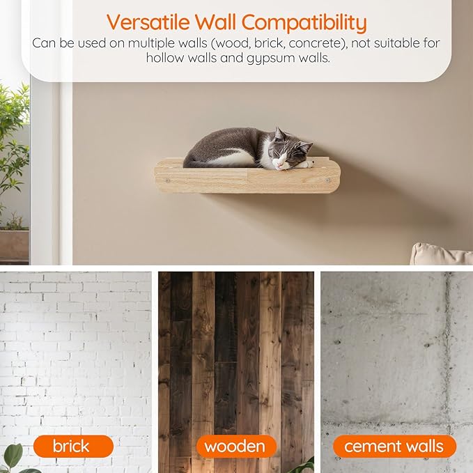 HOOBRO Wood Cat Wall Shelf, Cat Hammock and Wall-Mounted Bed Furniture with Soft Fabric, 18.9" L x 13.8" W, Easy to Install, Holds up to 40 lb, for Lounging, Playing, Sleeping, Natural NL03CS03N1