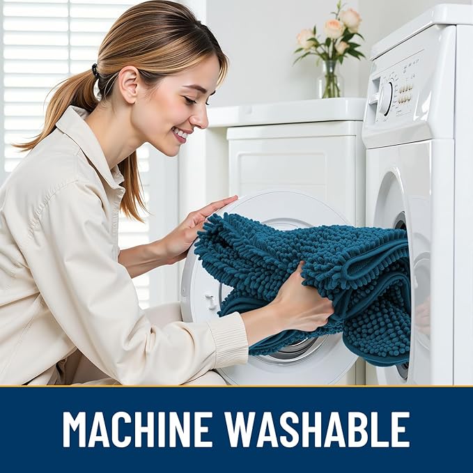 Smiry Dog Door Mat for Muddy Paws 48x30, Absorbs Moisture and Dirt Doormat, Non-Slip Washable Quick Dry Chenille Front Door Mat Indoor Entrance, Entryway Carpet for Inside Floor, Atlantic Blue