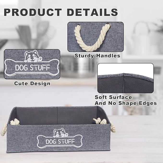 Large Dog Toy Box - Trapezoid Dog Toy Bin with Handles, Collapsible Pet Supplies Storage Basket, Perfect for Organizing Dog Cat Toys and Accessories