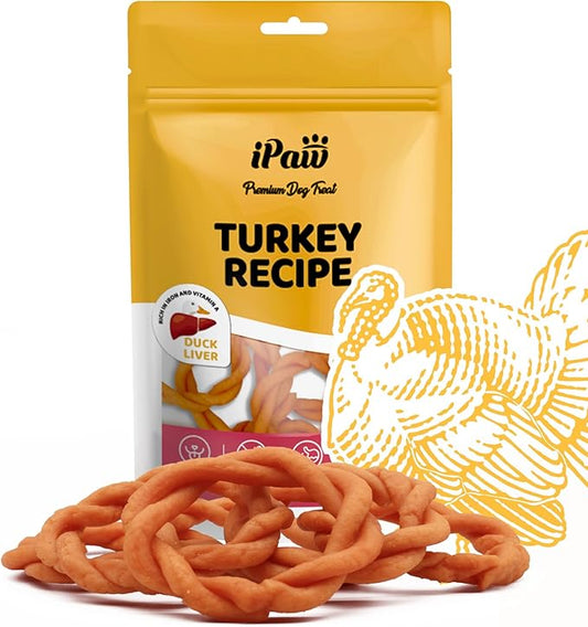iPaw Turkey Dog Treats, All Natural Human Grade Dog Treat, Suitable for Training chew, US Sourced Raw Material, Hypoallergenic, Rawhide Alternative, Ring (Duck Liver)