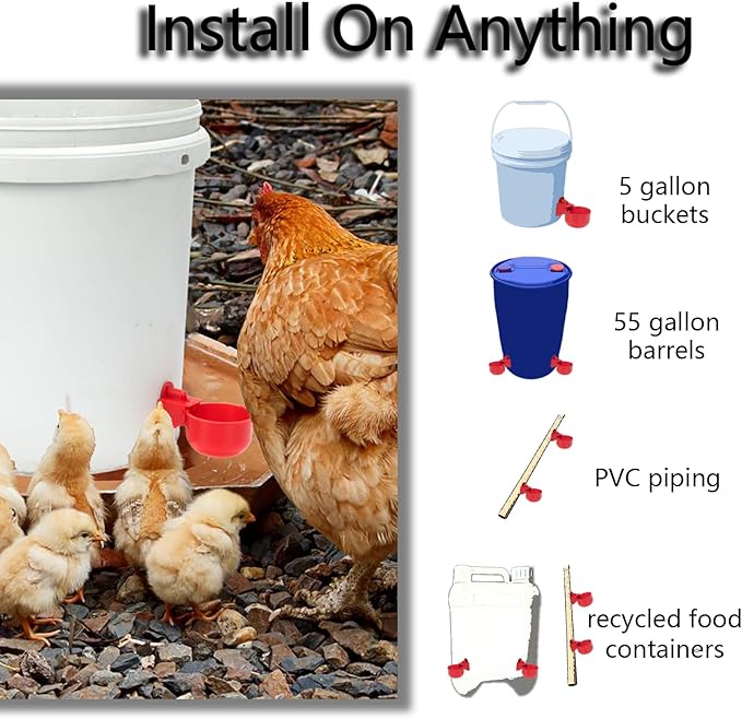 Pack of 16 Automatic Chicken Drinkers with Drill,Chicken Water Dispenser,Water Drinker,Poultry Drinker Set for Chickens, Ducks, Geese, Turkey, Pigeon TXZWJZ