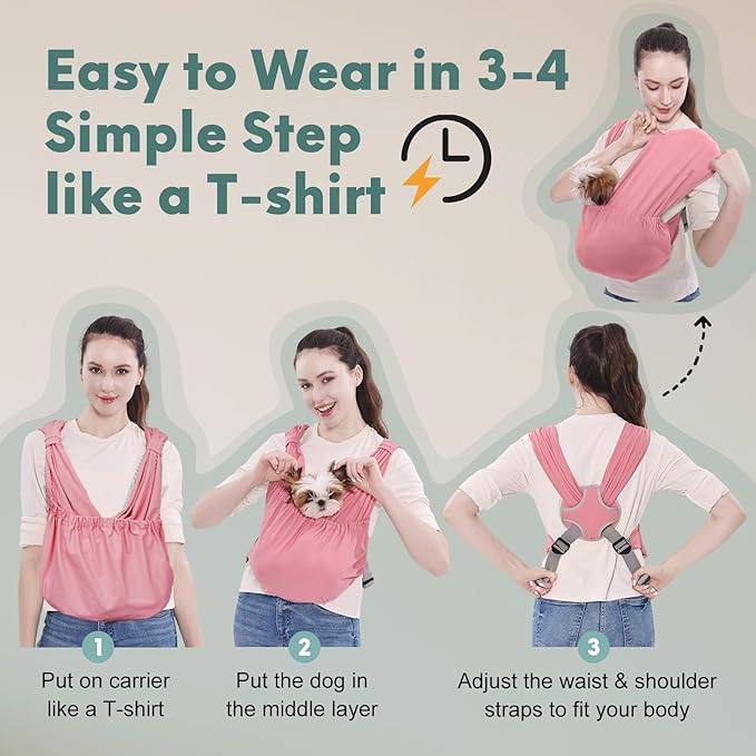 Supet Dog Sling Carrier for Small Pets, Hands Free Front Cat Sling, Reducing Back Neck Pain Anti-Anxiety, Adjustable Soft Carrying (Pink, Regular)