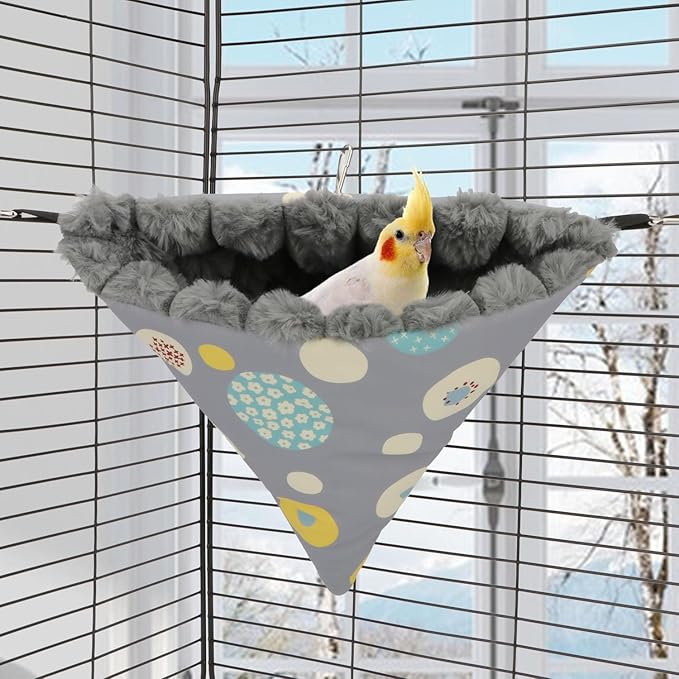 Wontee Bird Nest House Winter Warm Hanging Hammock Bird Bed Snuggle Hut for Parakeets Budgies Caique Conures Cockatiels (Large, Grey)