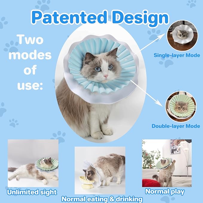 Soft Cat Cone Collar for Cats– Adjustable Lightweight Recovery E-Collar to Stop Licking, Scratching & Biting After Surgery, Comfortable Wound Healing Cone Alternative (Blue, M)