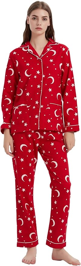GLOBAL Flannel Pajamas for Women 2-Piece Comfy and Cozy Flannel Pj Set Cotton Loungwear