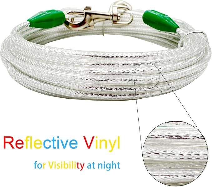 Petest 30ft Reflective Tie-Out Cable for Medium Dogs Up to 60 Pounds