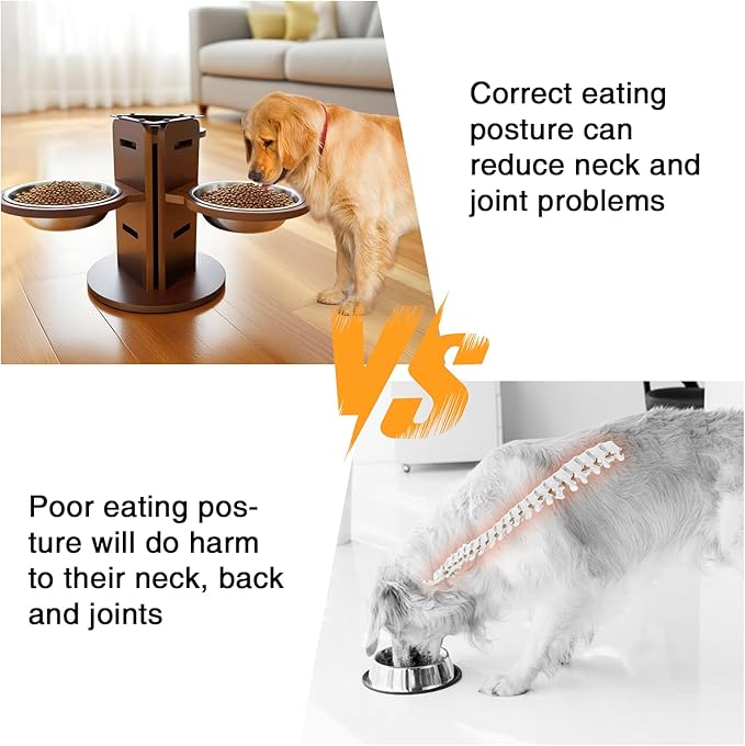 Adjustable Elevated Dog Bowl Stand (3.6"/6.3"/9.2") with 3 Stainless Steel Bowls, 3 in 1 Bamboo Raised Dog Bowls Pet Feeding Station for Cats/Small/Medium Dogs