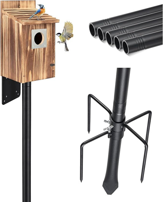 Bird Feeder Pole, 103 inch Bluebird House Pole for Outside Heavy Duty with 5 Prongs Base, Smart Bird Feeder Stand for Outdoor Wild Birds Watching, Birds Buddy Mounting Poles