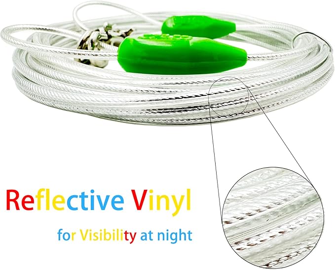 Petest 15ft Reflective Tie-Out Cable for Small Dogs Up to 35 Pounds