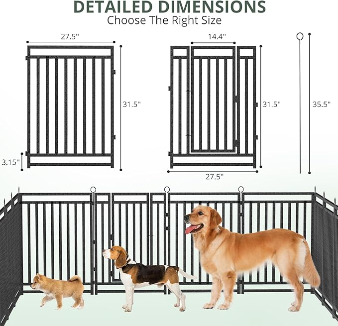 Dog Fence Outdoor Indoor, 32" Inch Height 8 Panels Dog Playpen for Large/Medium/Small Dogs Metal Dog Pen for Yard Camping and RV | Black-Silver