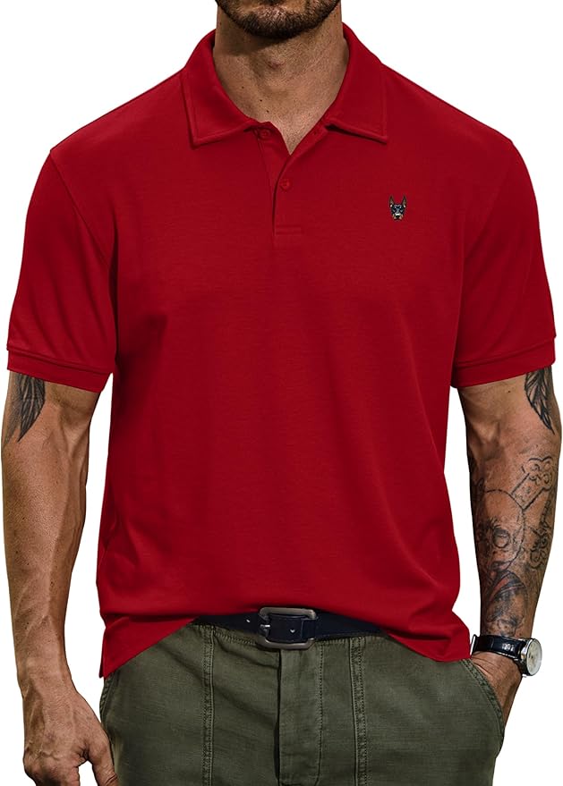 Men Embroidered Doberman Polo Casual Short Sleeve Plain Collar Shirt (S-XXL)
