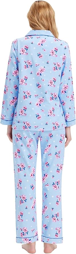 GLOBAL Flannel Pajamas for Women 2-Piece Comfy and Cozy Flannel Pj Set Cotton Loungwear