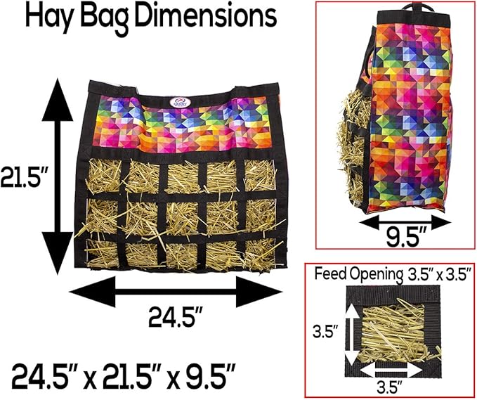 Derby Originals Scratchless Slow Feeder Horse Hay Bag with Super Tough Bottom and 6 Month Warranty (Black with Turquoise Trim)