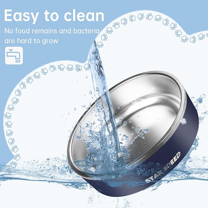 StarSpeed 24oz Stainless Steel Dog Bowls with Rubber Bottom Non-Slip Double Wall Metal Outdoor Dog Food and Water Bowls Weighted Insulated Pet Feeding Bowl for Small,Medium Sized Dogs or Cats