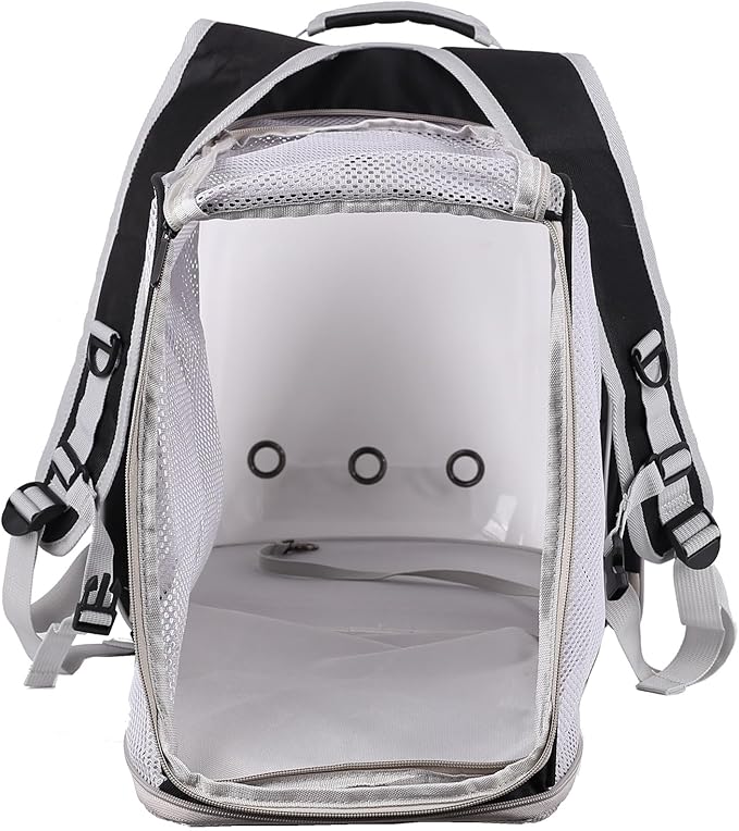 halinfer Dual Extension Pet Backpack Carrier for Large Cat and Small Puppy up to 20 Pounds, Clear Space Capsule Astronaut Transparent Bubble Window Pet Vet Travel Visit Bag