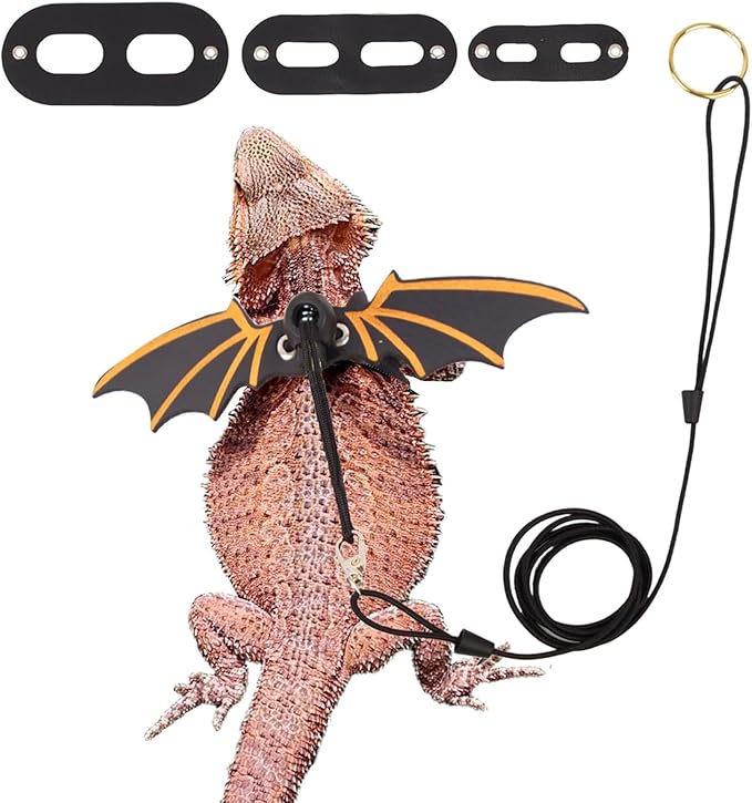 Adjustable Lizard Harness and Leash Set with Wings 3 Pack S M L Soft Leather Reptile Costume Accessories for Bearded Dragon Chameleon Guinea Pig Small Animals Black