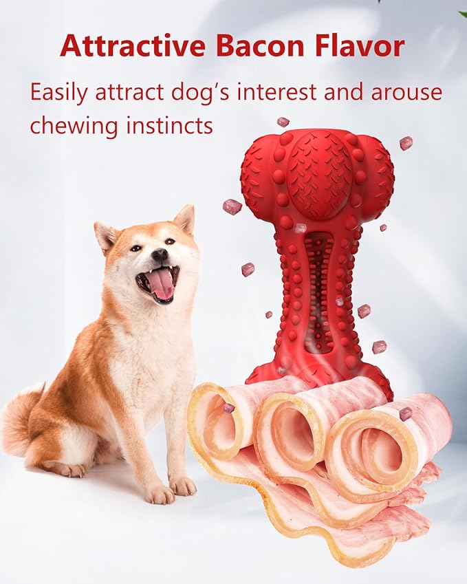 SCHITEC Squeaky Dog Chew Toy for Aggressive Chewers Large Breed, [2 Pack] Tough Interactive Teething Rubber Bone for Big Medium Dogs