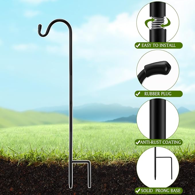 2 Pcs 24 Inch Shepherds Hook for Outdoor Adjustable Bird Feeder Pole Metal Steel Shepard Hooks for Hummingbird Stand Feeder Pole for Garden Plant, Lantern, Hanging Wedding Decor