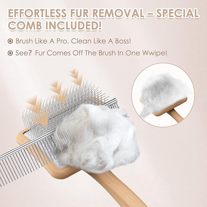 Long Pin Dog Slicker Brush for Poodles, Golden Doodles & Cats - 3-Piece Grooming Kit with Dematting Comb and Pet Comb, Large Wooden Handle Deshedding Tools for Thick Hair Mats Removal