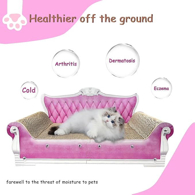 Luxury Cardboard Cat Scratcher Sofa Bed, Couch Shaped Scratching Board with Catnip, Scratcher for Indoor Cats, Large Pink