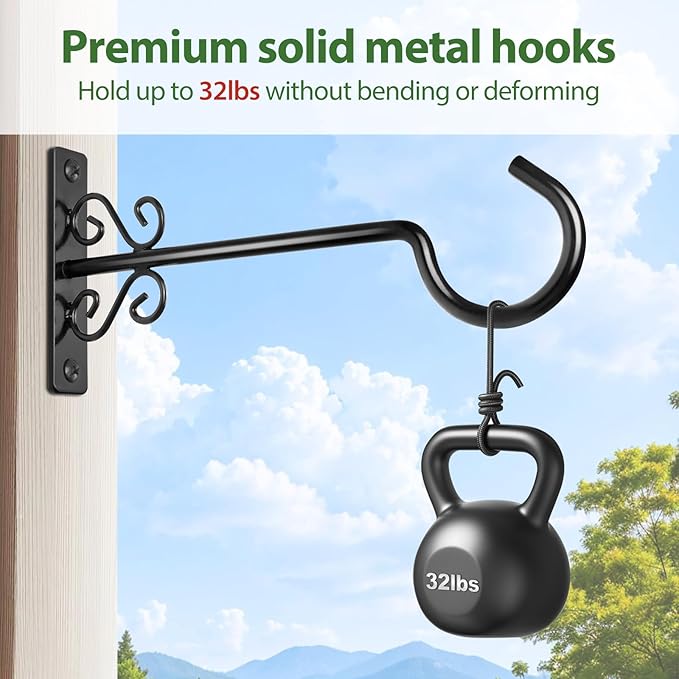 BOLITE Plant Hangers, 10 Inch Hanging Plant Brackets Outdoors or Indoors, Wall Hooks for Hanging Hummingbird Feeders, Bird Feeders, Planters, Lanterns, Wind Chimes, String Lights, 2 Pack, Black